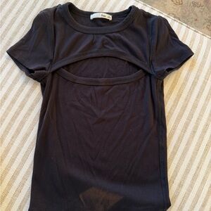 Aritzia Black Ribbed Short Sleeve Tee with Front Cutout